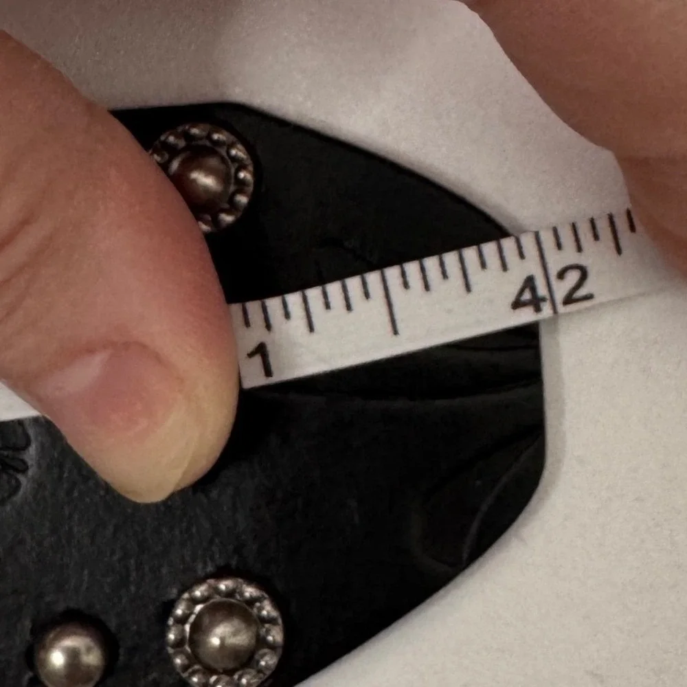 Western Black Leather Studded Floral Embossed Belt Silver Ornate Buckle Boho
